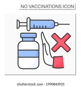 Stop vaccination color icon. Ban on using vaccines to fight against covid19. No vaccinations concept. Isolated vector illustration