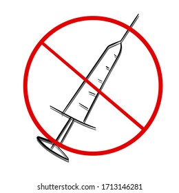 
stop vaccination. Say no to vaccines. crossed out syringe. Syringe in the prohibition circle. Coronavirus vaccine