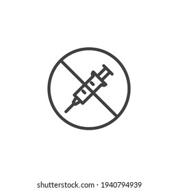 Stop vaccine injection line icon. linear style sign for mobile concept and web design. No vaccination outline vector icon. Symbol, logo illustration. Vector graphics