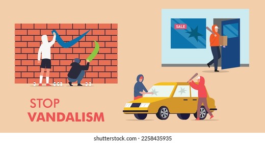 Stop vandalism 2d vector illustration concept for banner, website, illustration, landing page, flyer, etc