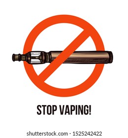 Stop Vaping Sign. Smoking Ban Vector Emblem. Сrossed Electronic Cigarette