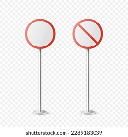 Stop. Vector White and Red Round Glossy Prohibition Stop Sign Icon Set - Warning, Danger Sign Frame Icon Closeup Isolated on White Background. Dangerous Plate Design Template of Road Sign, Front View