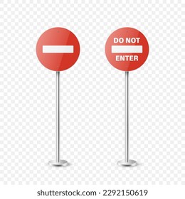 Stop. Vector White and Red Round Glossy Prohibition Stop Sign Icon Set - Warning, Danger Sign Frame Icon Closeup Isolated on White Background. Dangerous Plate Design Template of Road Sign, Front View