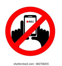 Stop vertical video. It is forbidden to record video. Prohibition sign. Crossed-shooting smartphone. Emblem against vertical videos. Red prohibition sign. Ban record 