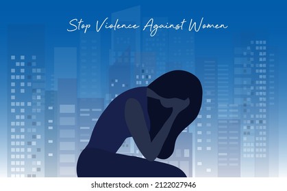 Stop violence against woman concept for the International Day for the Elimination of Violence against Women, woman crying face vector illustration