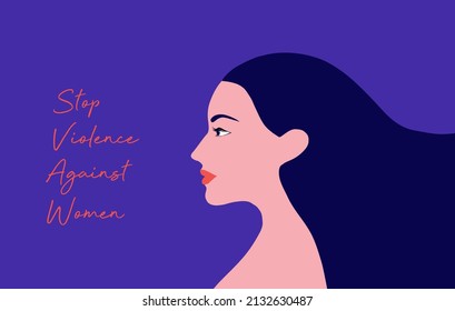 Stop violence against woman concept for the International Day for the Elimination of Violence against Women, woman crying face vector illustration