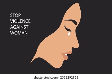 Stop violence against woman concept for the International Day for the Elimination of Violence against Women, woman crying face vector illustration