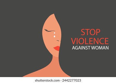 Stop violence against woman concept for the International Day for the Elimination of Violence against Women, woman crying face vector illustration