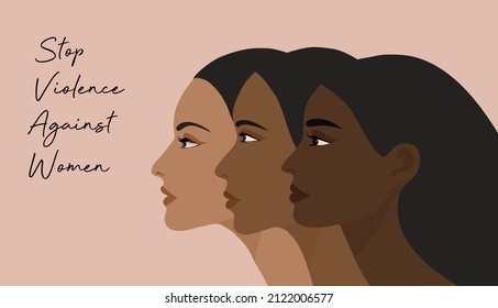 Stop violence against women concept for the International Day for the Elimination of Violence against Women, woman crying face vector illustration
