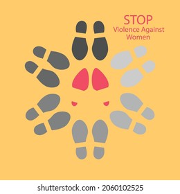 Stop Violence Against Women Concept.Shoe Prints and Text on Yellow Background.Vector Ilustration.