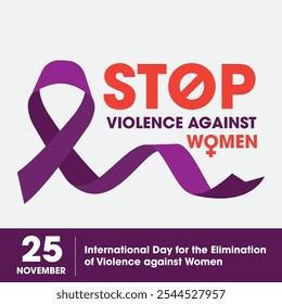 Stop violence against women ribbon and illustration