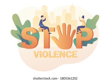 Stop violence big text. International day for the elimination of violence against women. Modern flat cartoon style. Vector illustration on white background
