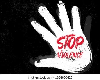 Stop violence grunge vector. Hand sign with hand draw paint brush.