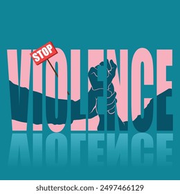 Stop violence poster. Vector poster on a social theme. Word violence on blue background with reflection.