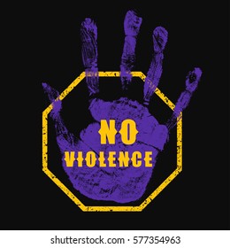 Stop violence sign. Creative social vector design element concept. May be used for human rights theme. Hand Print. Grunge logo.