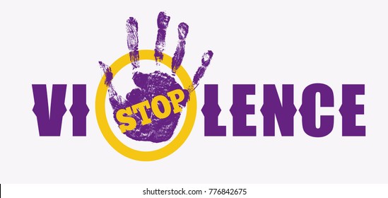 Stop violence sign. Creative social vector design element concept. May be used for human rights theme. Hand Print. Grunge logo.

