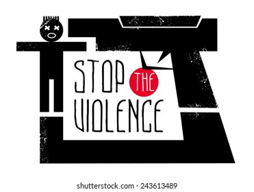 Stop the violence, social poster with scared man and gun