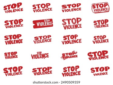 Stop Violence stamp grunge red on white background. Print vector design.