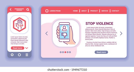 Stop violence web banner and mobile app kit. Harassment, social abuse and bullying. 