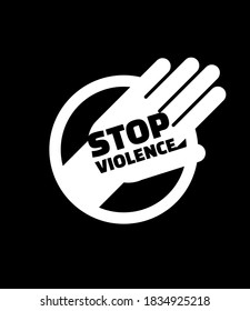 Stop violent sign with white hand gesture symbol. Minimal and modern silhouette style.