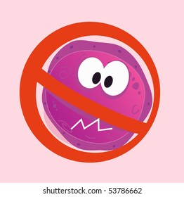 Stop virus - aids virus in red alert sign. Stop virus warning sign. Vector illustration of aids virus in red alert circle isolated on pink background.