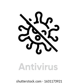 Stop Virus or Antivirus icon vector editable line. Virus and Microbe