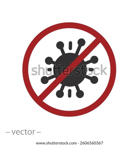 stop virus cell influenza, ban flu bacterium icon, protect from inflammation illness, infection bacteria, flat vector illustration
