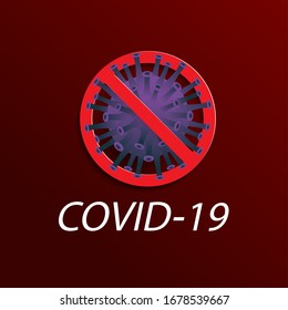 Stop virus cells on red background with copy space. Covid-19, Coronavirus, 2019-nCoV  . Virus control and protection. Vector illustration