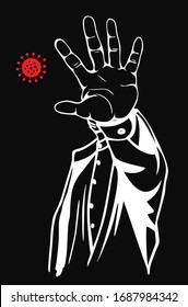 Stop virus concept. Prohibition sign with your hand. Vector illustration