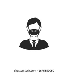Stop virus COVID-19. Vector icon - man face with mask icon. Breathing mask to prevent virus and diseases