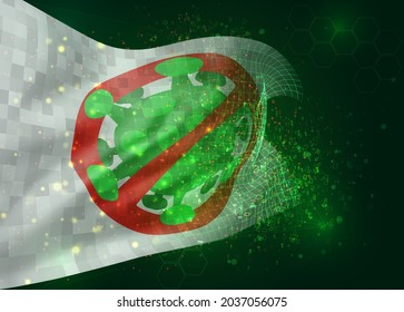 detener virus y enfermedades, en el indicador vectorial 3d sobre fondo verde con polígonos y números de datos