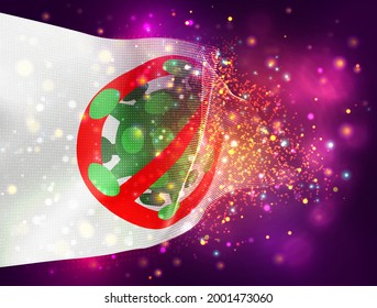 parar virus y enfermedades, vector 3d bandera sobre fondo morado rosa con iluminación y bengalas