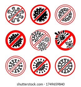 Detener conjunto de emblemas de virus. Virus de icono de colección. Vector