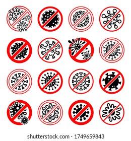 Stop virus emblem set. Collection icon virus. Vector