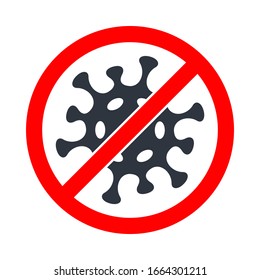 Icono de detención del gráfico de virus. Símbolo de coronavirus prohibido. Parada del cartel de advertencia COVID -19. Bloquear virus aislados en fondo blanco. Ilustración del vector