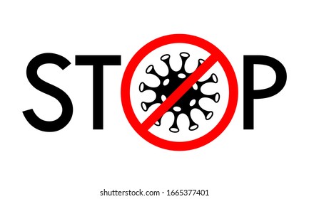 Icono de detención del gráfico de virus. Símbolo de coronavirus prohibido. Parada del cartel de advertencia COVID -19. Bloquear virus aislados en fondo blanco. Ilustración del vector