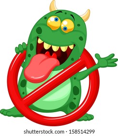 Stop virus - green virus in red alert sign