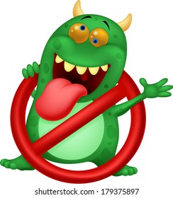 Stop virus - green virus in red alert sign
