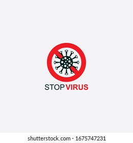 Stop virus illustration design vector.  Abstract bacterial symbol. Virus in forbidden circle sign. Corona (COVID-19) virus design.