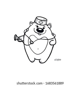 Stop virus illustration hand drawn bear doctor
