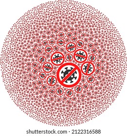 Stop virus items are combined into spheric group. Stop virus icon spheric mosaic. Abstract spheric globula collage is combined from stop virus icons.