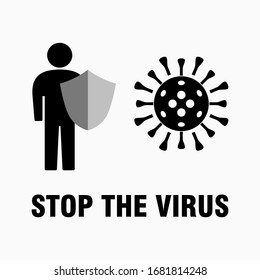 Beenden Sie den Virus-Mann mit Schild gegen das Coronavirus-Symbol. Vektorillustration-Bild.