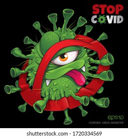 Stop Virus. Monster Virus Covid. Character Design. Corona Virus. Ugly Virus.