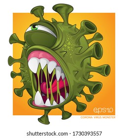 Stop Virus. Monster Virus Covid. Character Design. Corona Virus. Green Head Virus.
