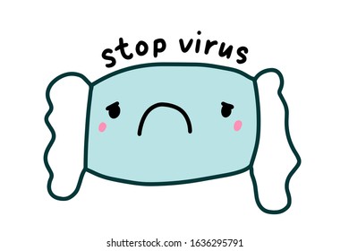 Stop virus protection mask hand drawn vector illustration in cartoon comic style health care face kawaii