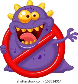 Stop virus - purple virus in red alert sign