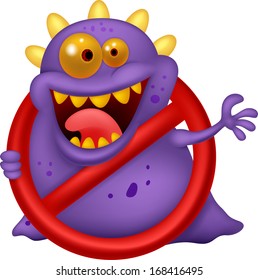 Stop virus - purple virus in red alert sign