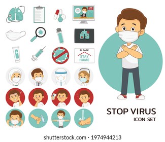 Stop Virus set concept flat icons