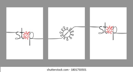 Stop virus sign concept, set of minimalims art design.Covid-19 stop, illustration.
