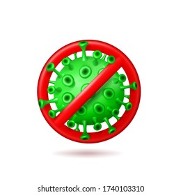 Detener el inicio de sesión de virus en un fondo blanco. Detener el brote de coronavirus. Concepto médico pandémico con células peligrosas. Ilustración vectorial 3D.